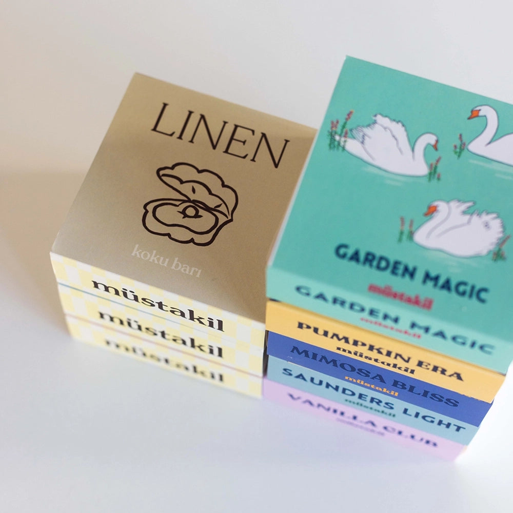 Linen ve Garden Magic koku barı kutuları yakın plan