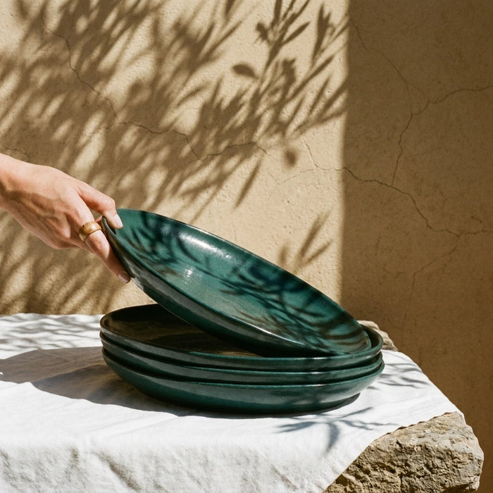 Stoneware Büyük Oval Tabak – Firuze Petrol Yeşili