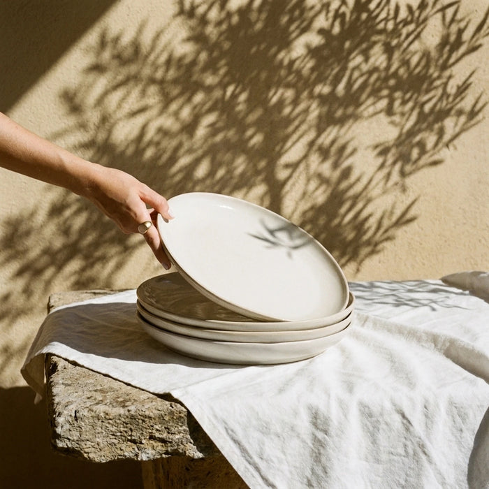 Stoneware Büyük Oval Tabak – İnci Beyaz