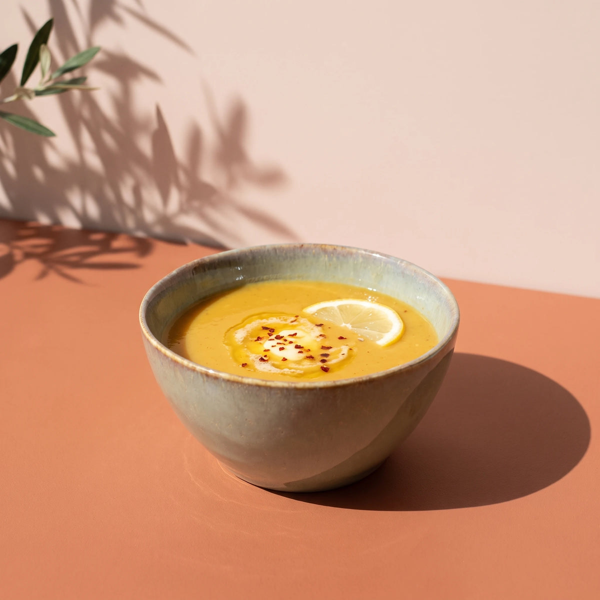 Müdavim Yeşil stoneware çorba kasesinde mercimek çorbası