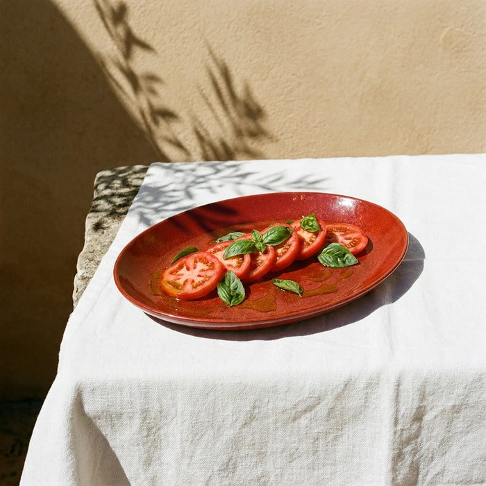 Stoneware Orta Oval Tabak – Dem Kırmızı