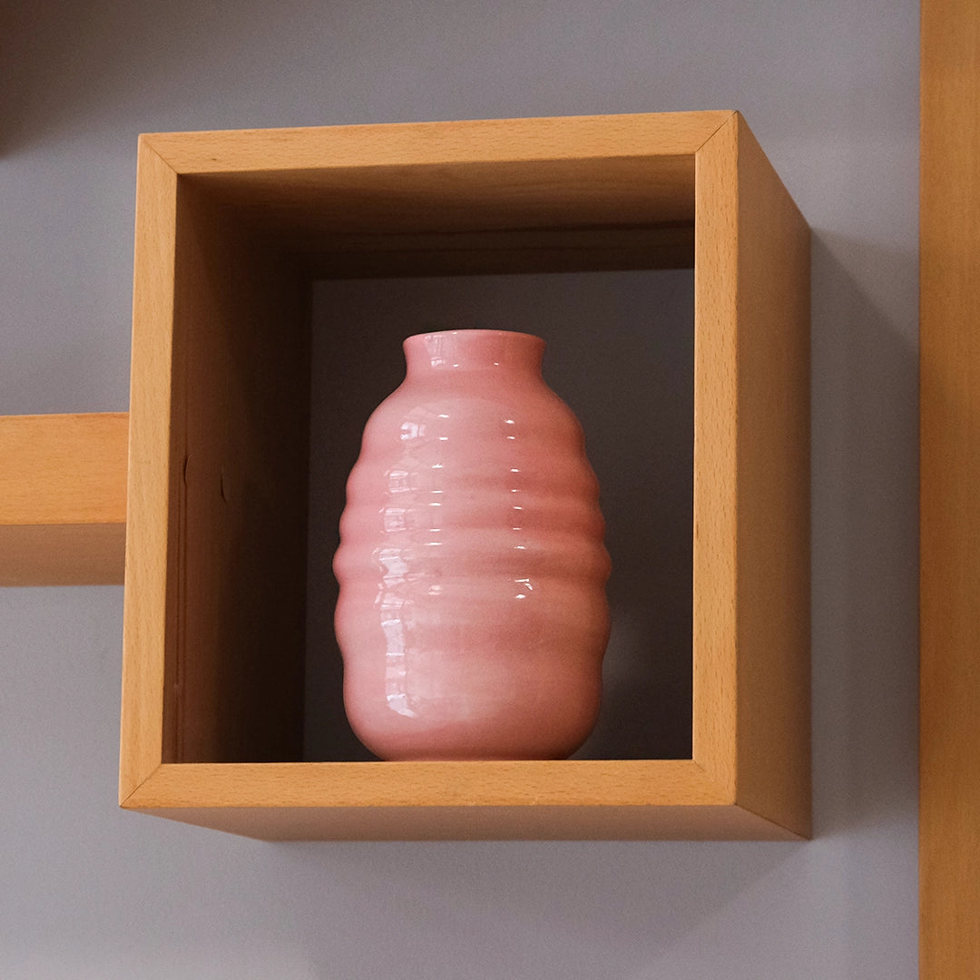 El yapımı stoneware bombeli vazo, pembe