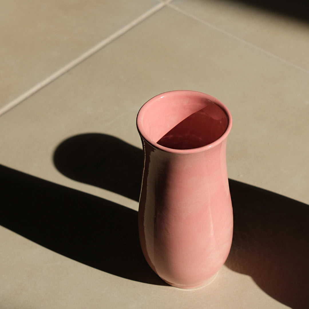 El yapımı stoneware sütun vazo, pembe