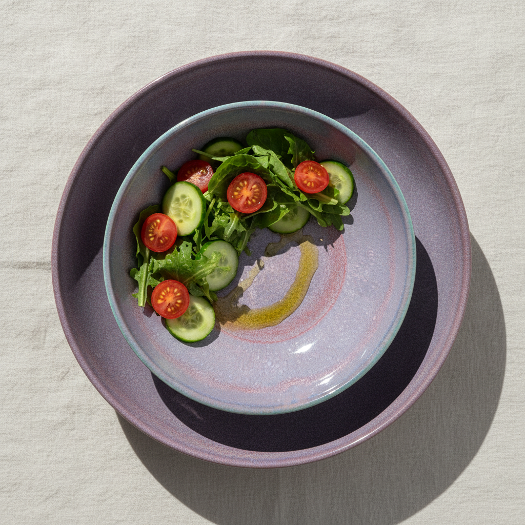 Sümbül bowl içinde yeşil salata, üstten çekim